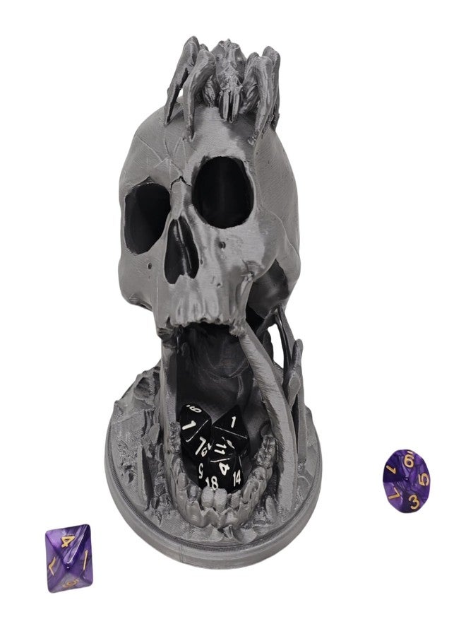 XJPONGC Skull Dice Tower Dungeons and Dragons RPG abletop Roleplaying Game Jail D&D (Random 7PCS D20 Dice Set Included) Silver - Image 5